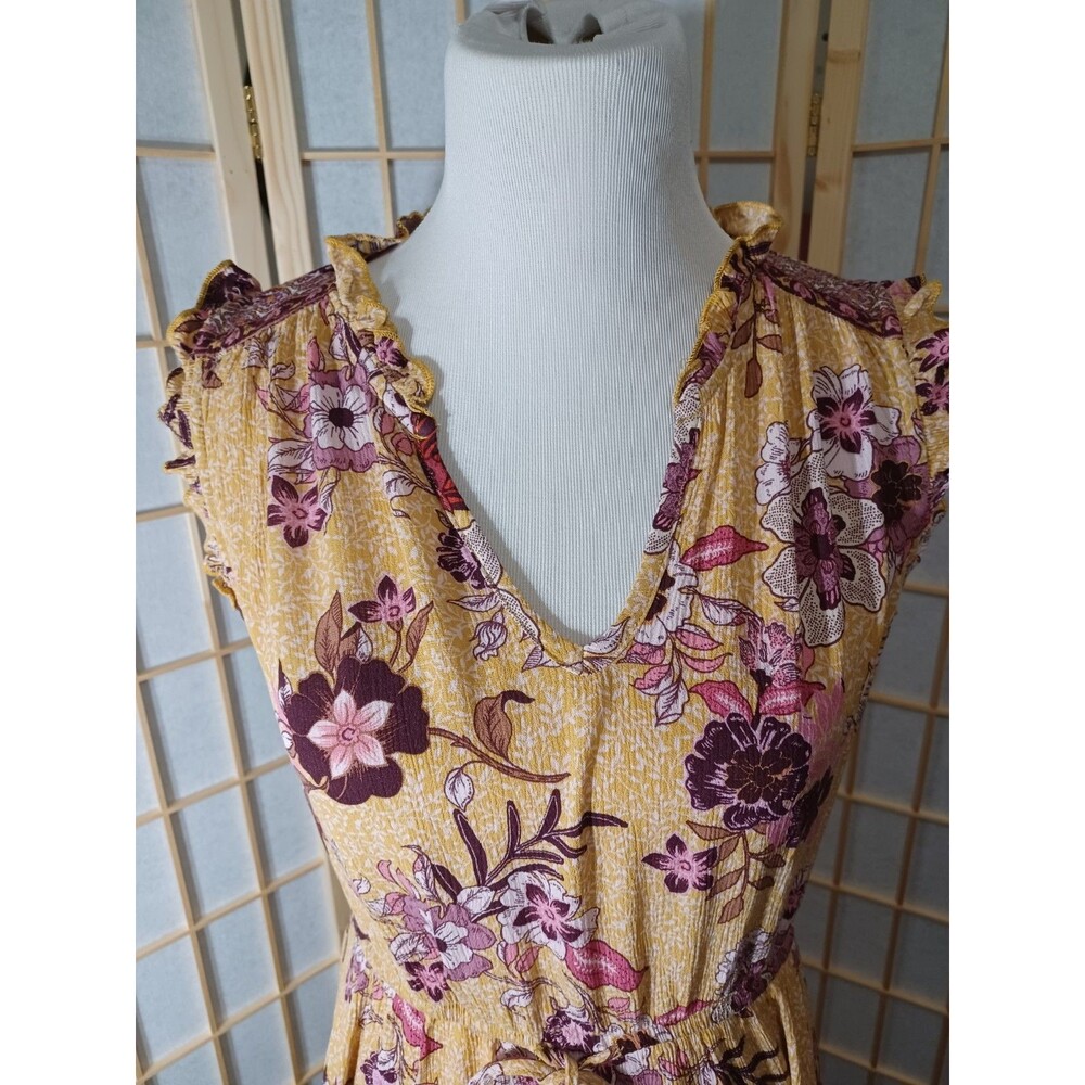 Knox Rose Women's Bohemian Yellow Floral Tiered Midi Dress Size Med - Picture 4 of 8